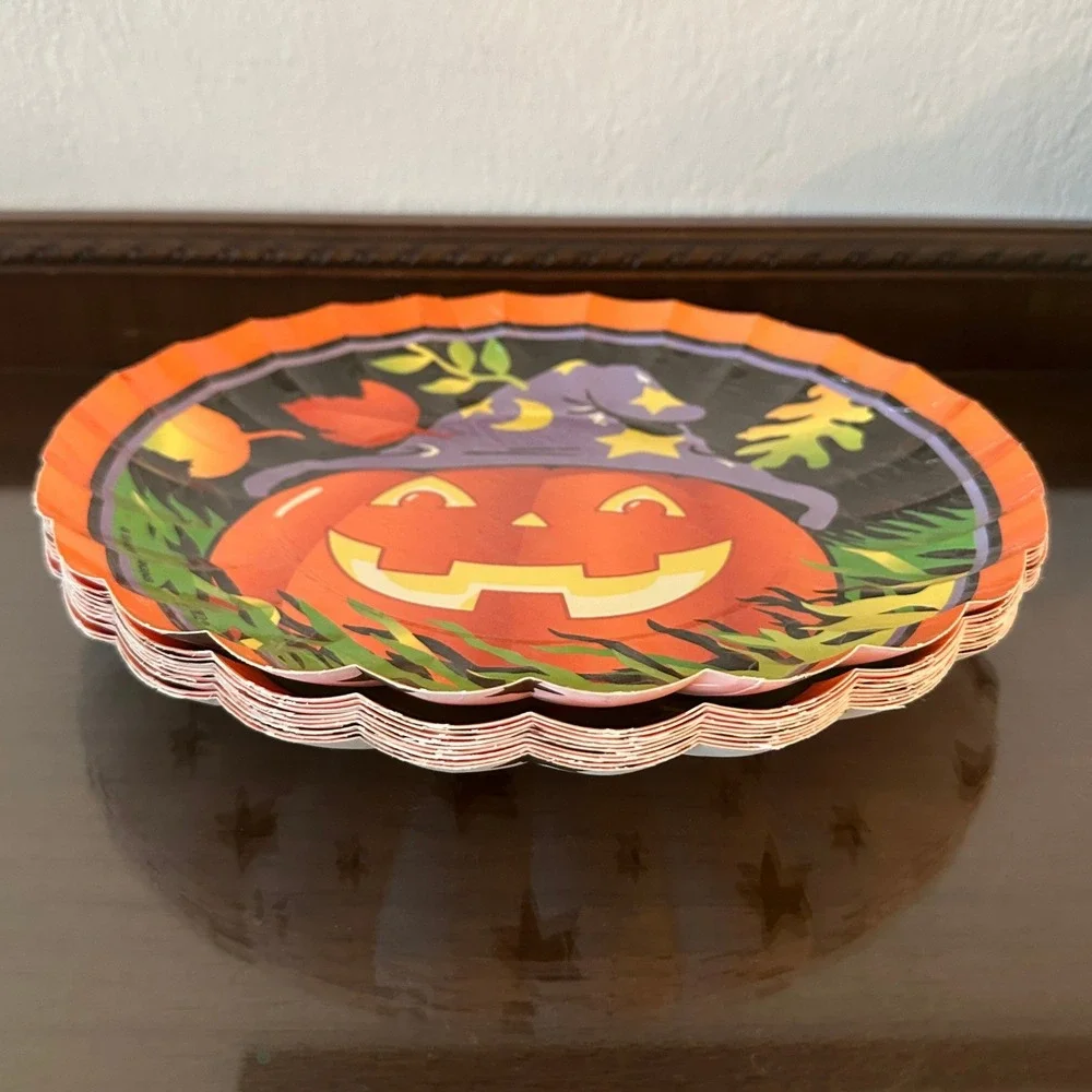 Vintage Paper Art Sharp Designs Halloween Pumpkin Wizard Paper Plates‎ Set of 10